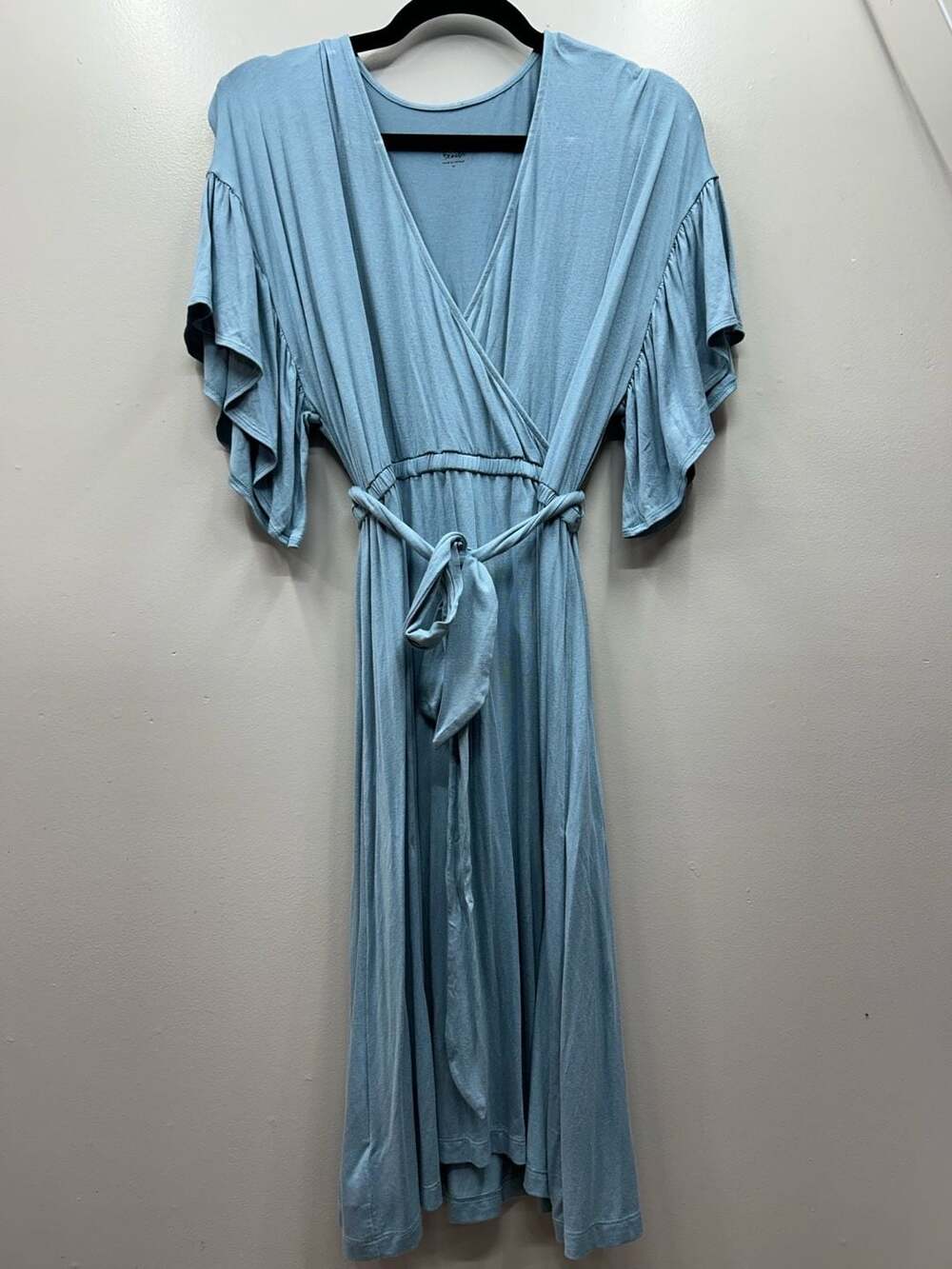 LOFT Beach Ruffle Flutter Sleeve Wrap Midi Dress Blue
